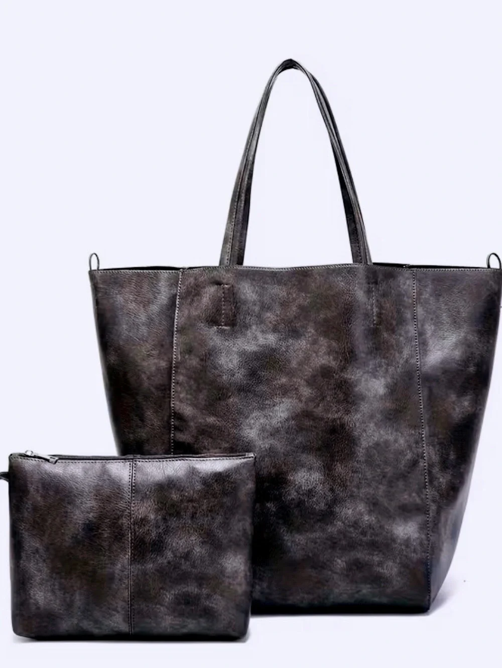 New -XL -Oversized Faux Leather Bag Set -Black